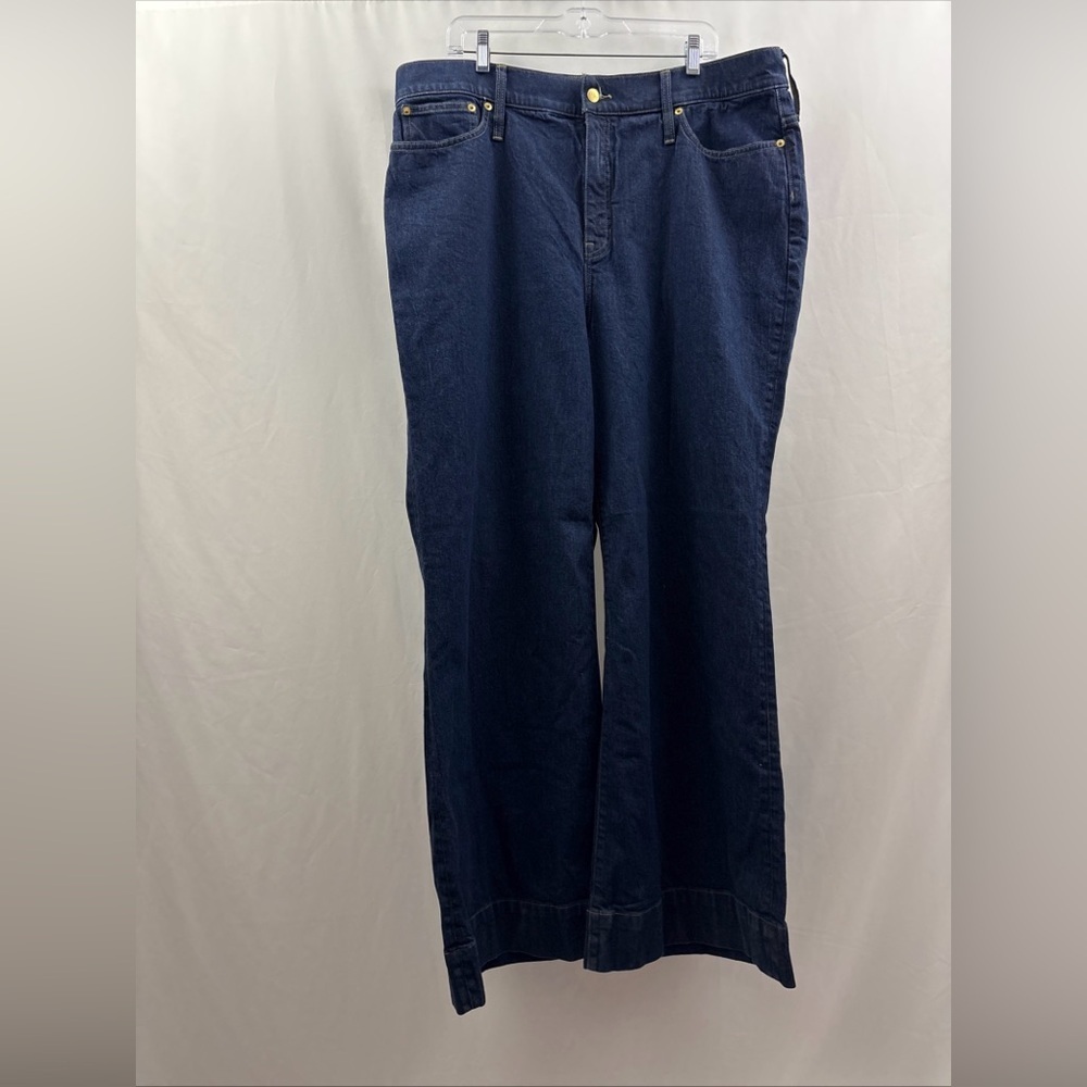 J Crew Jeans ‘96 Denim Trouser Wide Leg Dark Wash Blue Rinse Size 35 RE-96-IDG